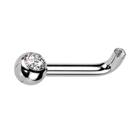 L-Shaped Curved Barbell, Silver, with Internal Thread and Silver Crystal Ball