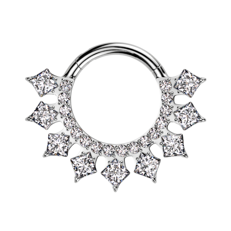 Micro segment ring, foldable, silver, round and square crystals, silver