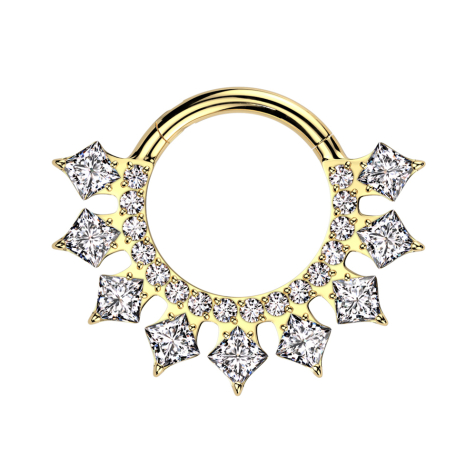 Micro segment ring, foldable, gold-plated, round and square crystals, silver