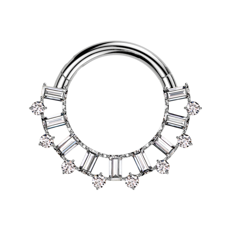 Micro segment ring, foldable, silver, rectangular and round crystals, silver