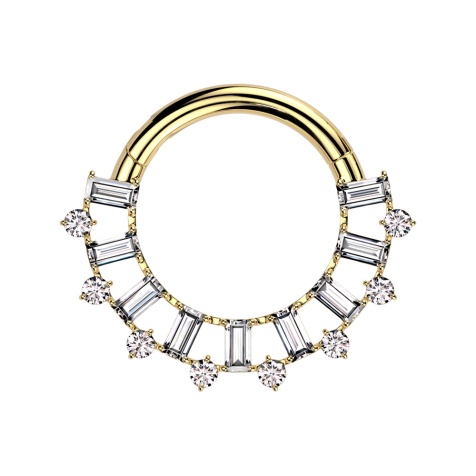 Micro segment ring, foldable, gold-plated, rectangular and round crystals, silver