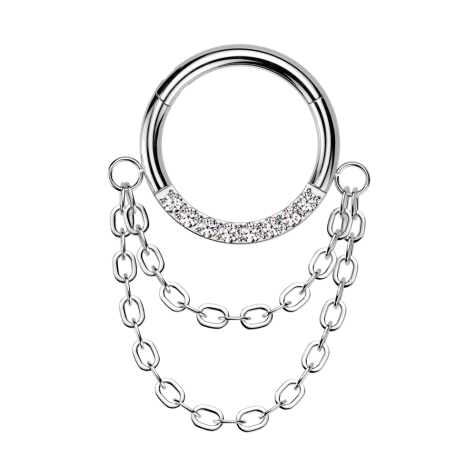Micro segment ring, foldable, silver front, crystals, silver pendant, two chains