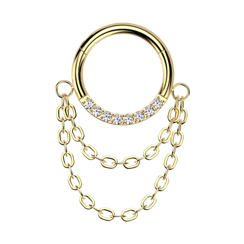 Micro segment ring, foldable, gold-plated, front crystals, silver pendant, two chains