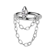 Micro segment ring, foldable, silver, large oval crystal,...