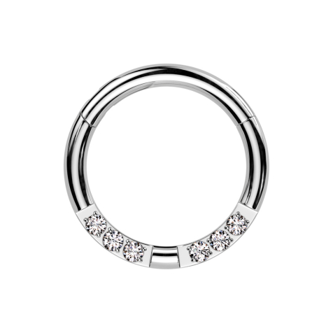 Micro segment ring hinged silver front five crystals silver