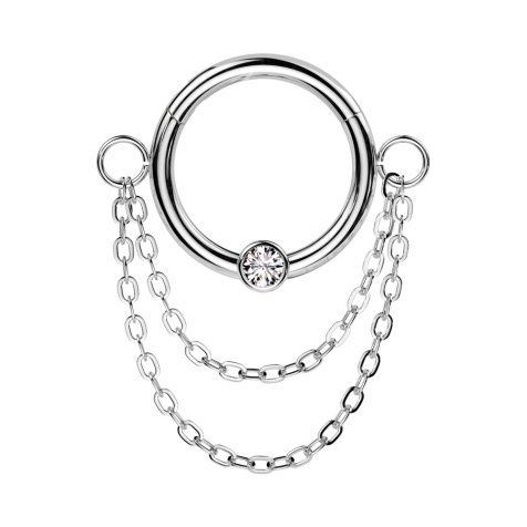 Micro anneau segment pliable argent front cinq cristaux argent