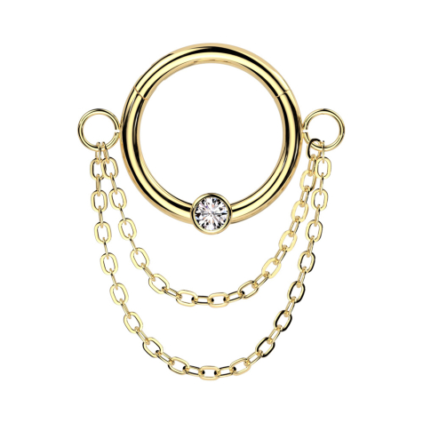 Micro anneau segment pliable argent front cinq cristaux argent