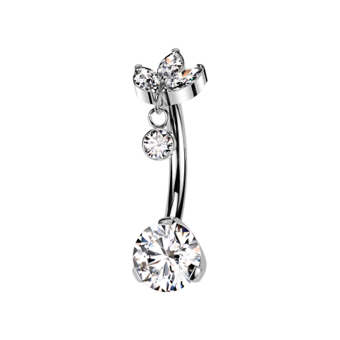 Threadless Banane silber drei Ovale Kristalle silber Anhänger Kristall silber und Kristall silber gefasst