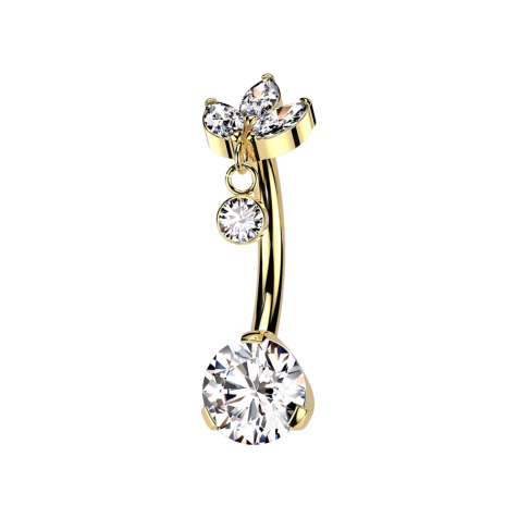 Threadless Banana placcato oro tre cristalli ovali pendente argento cristallo argento e cristallo argento incastonato