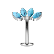 Threadless labret rod banana silver fan with four opals blue