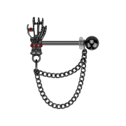 Barbell schwarz mit Kugel und Skeletthand Kristalle rot...