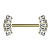 Barbell senza filettatura placcato oro con due cristalli...