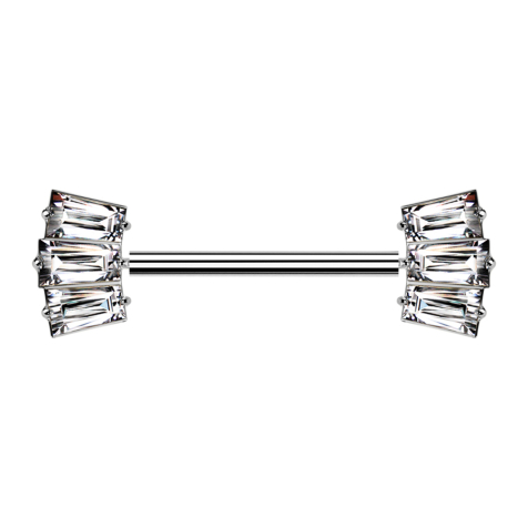 Threadless barbell silver front three crystals silver