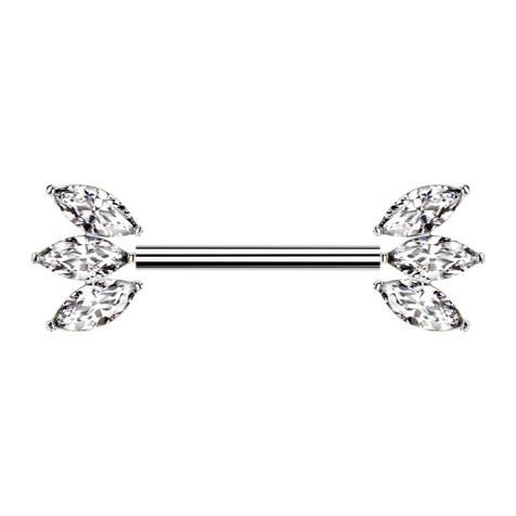 Threadless barbell in silver with two compartments in silver and three crystals in silver