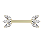 Threadless barbell, gold-plated with two silver...