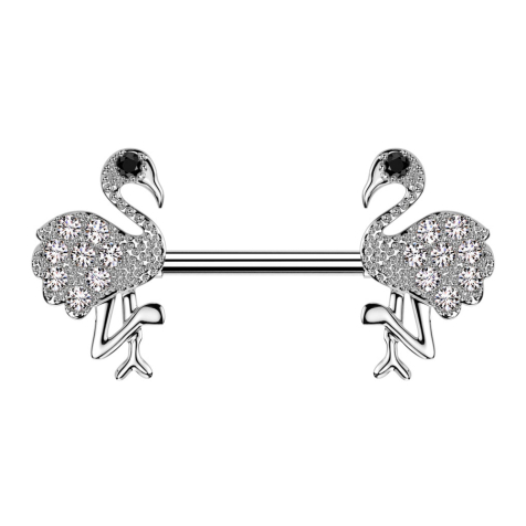 Barbell silber mit zwei Flamingo silber Kristalle silber