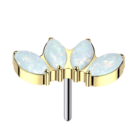 Threadless gold-plated four white opals