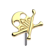 Threadless skull with crossed bones, gold-plated