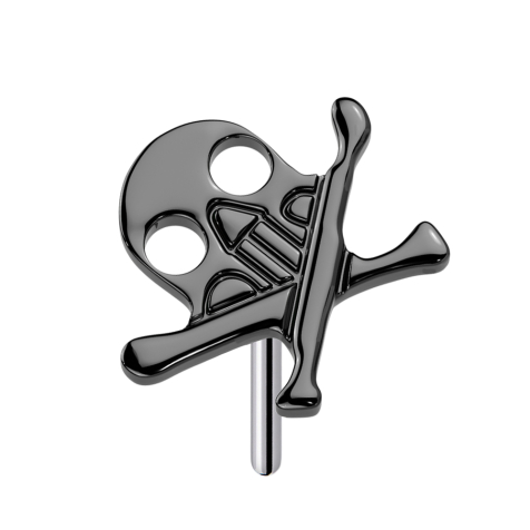 Threadless skull with crossed bones, black