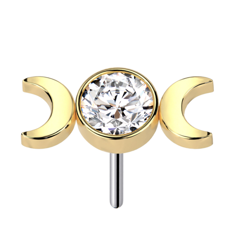 Threadless plaqué argent cristal et deux croissants de lune