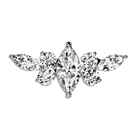 Threadless argento grande ovale e sei piccoli cristalli argento