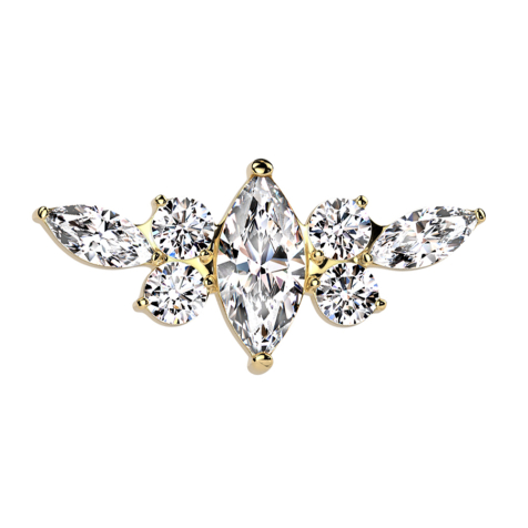 Threadless vergoldet grosser Ovaler und sechs kleine Kristalle silber