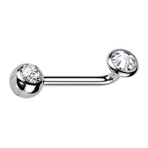 Barbell L ricurvo filettatura interna argento con sfera argento cristallo argento e disco argento cristallo argento