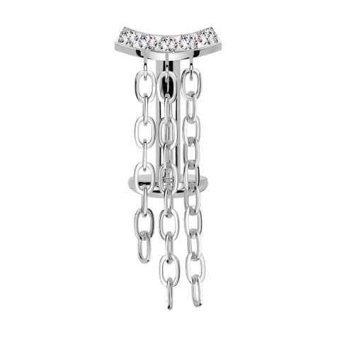 Threadless labret bar banana silver bar curved silver five crystals silver pendant three chains