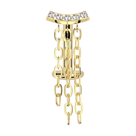 Threadless Labret-Stab Banane vergoldet Balken gebogen vergoldet fünf Kristalle silber Anhänger drei Ketten