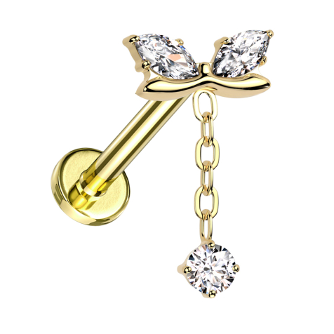 Micro Labret Internal Thread Gold-Plated Curved Bar Two Oval Crystals Silver Pendant Chain Crystal Silver