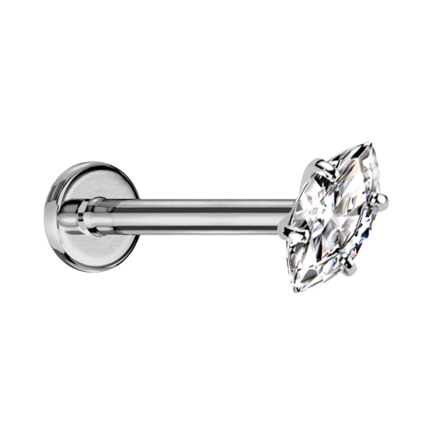 Micro Labret Internal Thread Silver Oval Crystal Silver Setting