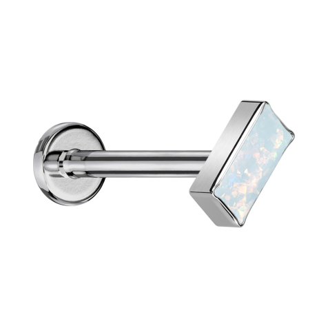 Micro Labret Innengewinde silber rechteck silber Opal weiss