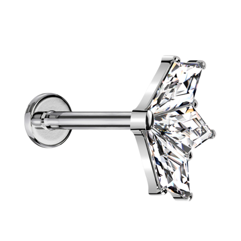 Micro threadless labret silver fan silver three diamond crystals silver
