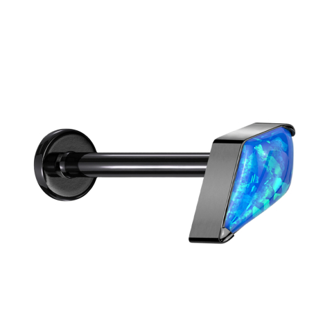 Micro Threadless Labret noir diamant noir avec opale bleu