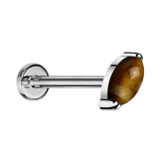 Micro threadless labret silver oval tigers eye stone