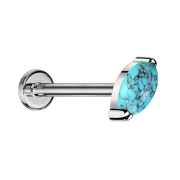 Micro threadless labret silver oval turquoise stone