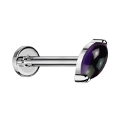Micro Threadless Labret Silver Oval Amethyst Stone