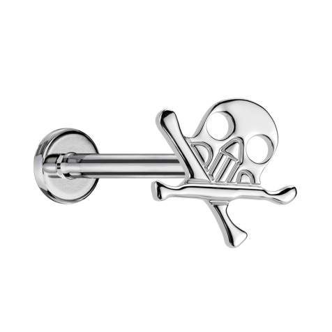 Micro Threadless Labret argento Teschio con ossa incrociate argento
