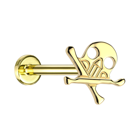 Micro Threadless Labret Gold-Plated Skull with Crossed Bones Gold-Plated