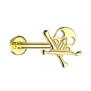 Micro Threadless Labret gold-plated skull with crossed...