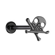 Micro Threadless Labret black skull with crossed bones black