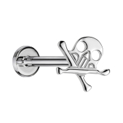 Micro threadless labret silver skull with crossed bones...