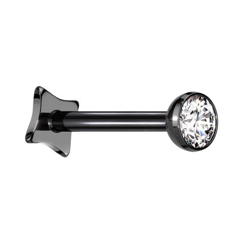 Micro Labret sans filetage Carré noir Demi-sphère noir Cristal argent