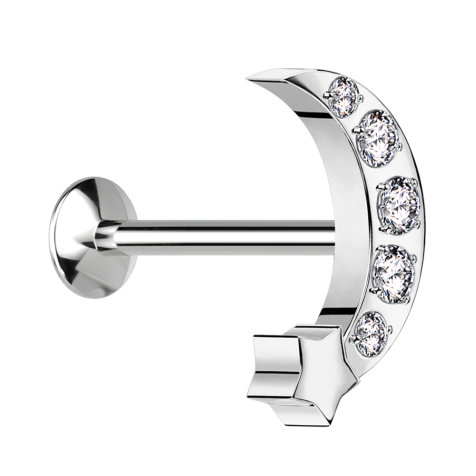 Micro Threadless UFO Labret silber Mond mit Stern silber Kristalle silber