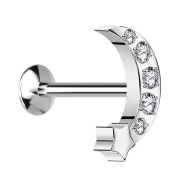 Micro Threadless UFO Labret argenté Lune avec...