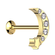 Micro Threadless UFO Labret gold-plated moon with star...