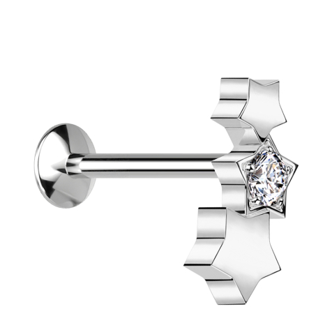 Micro Threadless UFO Labret silber drei Sterne silber Kristall silber