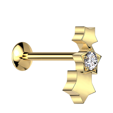 Micro Threadless UFO Labret vergoldet drei Sterne vergoldet Kristall silber