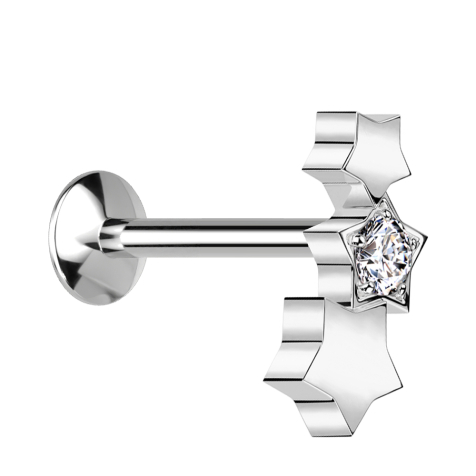 Micro Threadless UFO Labret silver three stars silver crystal silver