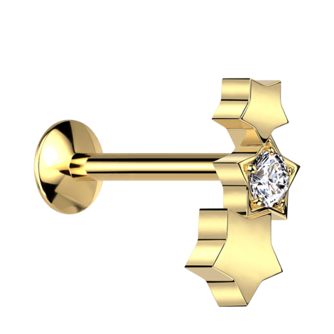 Micro Threadless UFO Labret gold-plated three stars gold-plated crystal silver